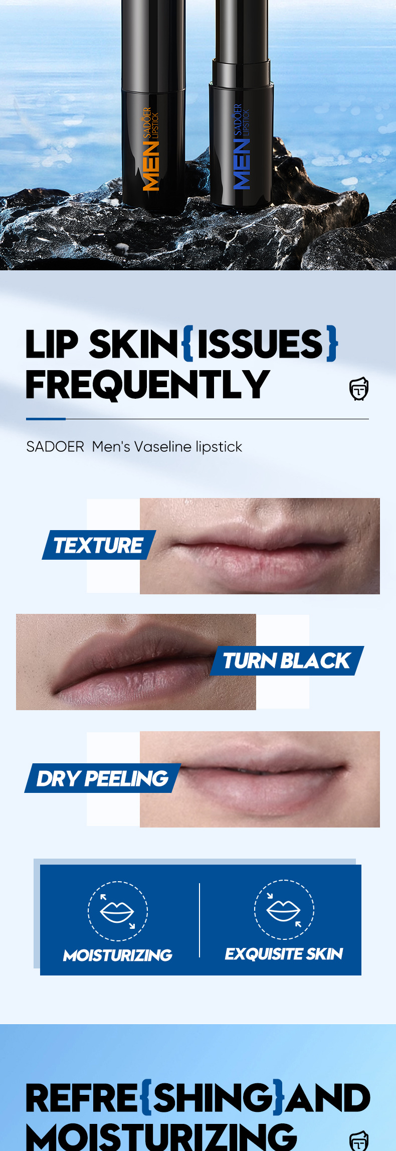SADOER Alle Herre Squash Grass Carp Vaseline Læbestift Forbedrer Tør Hudplejeprodukter i Efterår og Vinter_voghion.com