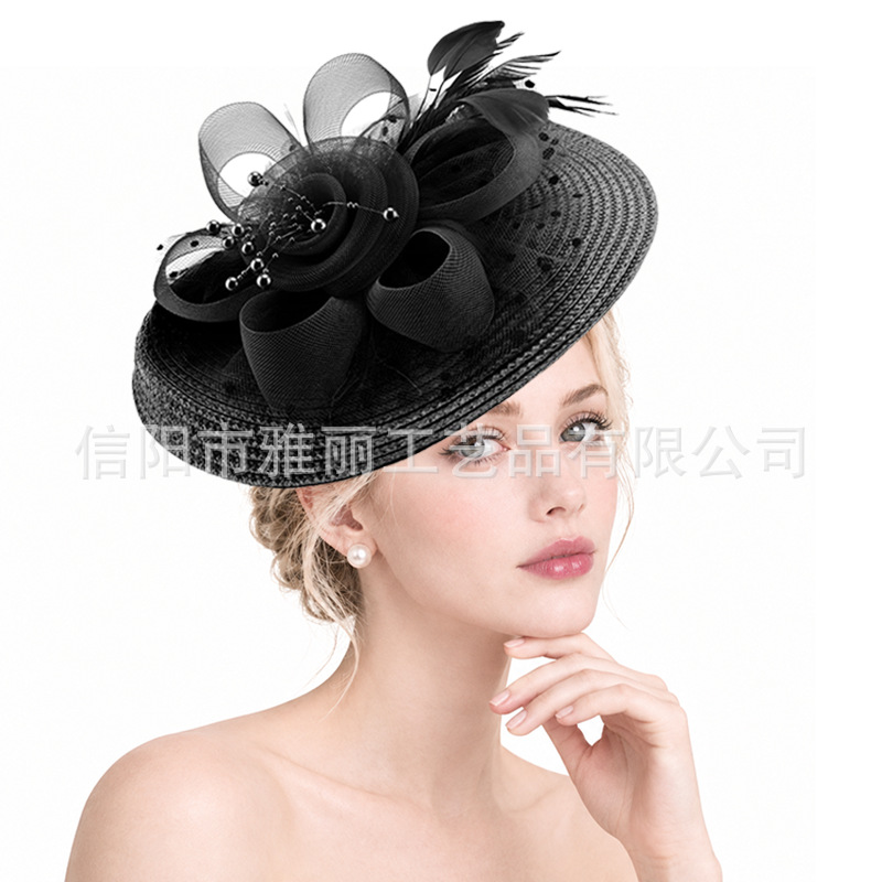 Polka Dot Headpiece with Mesh and Feathers, European and American Style Party Dinner Headwear, Bridal Hair Accessory, Horse Racing Festival Women's Small Hat