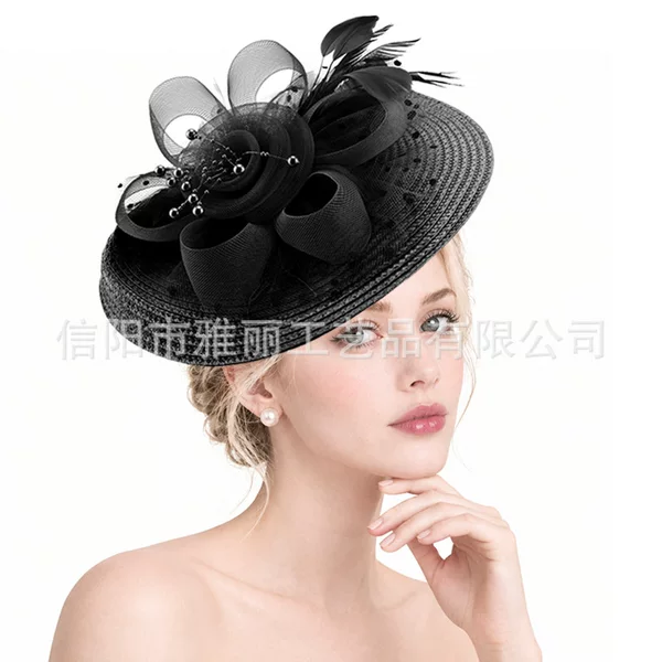 Polka Dot Headpiece with Mesh and Feathers, European and American Style Party Dinner Headwear, Bridal Hair Accessory, Horse Racing Festival Women's Small Hat