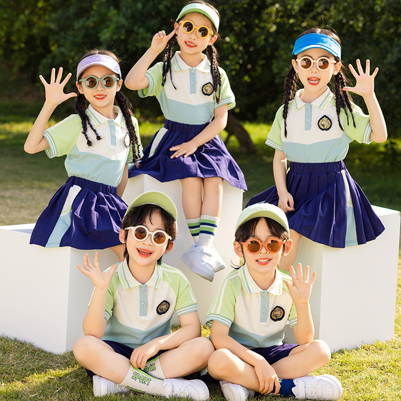 Preschool summer uniform college style children's school uniform performance suit summer dress short sleeve set primary school summer class uniform