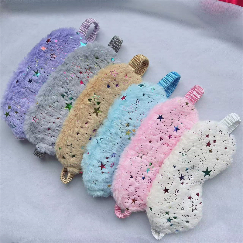 Colorido lindo conejo de dibujos animados de piel máscara de ojo de seda artificial casa sombreado sueño estrella máscara de ojo de felpa en stock