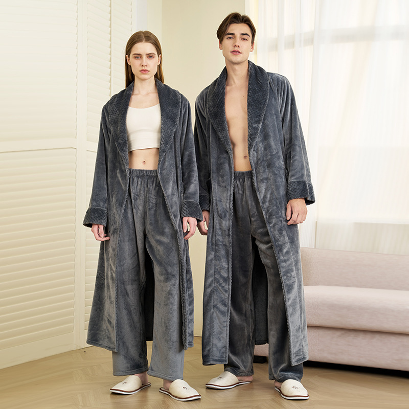 Autumn and Winter Coral Velvet Nightgown for Men, Extra Long, Thickeneded and Velvet Flannel Bathrobe, Home Clothes for Women with Pants Autumn and Winter Coral Velvet Nightgown for Men, Extra Long, Thickeneded and Velvet Flannel Bathrobe, Home Clothes for Women with Pants