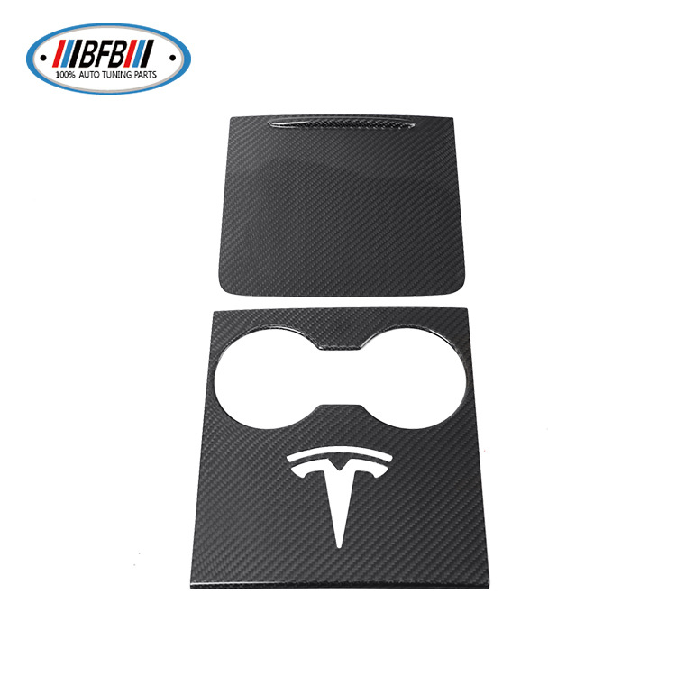 100% Real Carbon Fiber Center Console Panel Cup Holder Cover Storage Box Lid - For New Tesla Model Y and Model 3