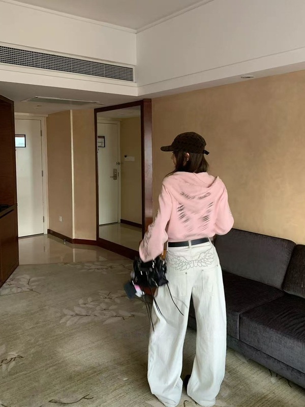 '天使之翼'y2k梦幻刺绣白色翅膀阔腿牛仔裤女|undefined