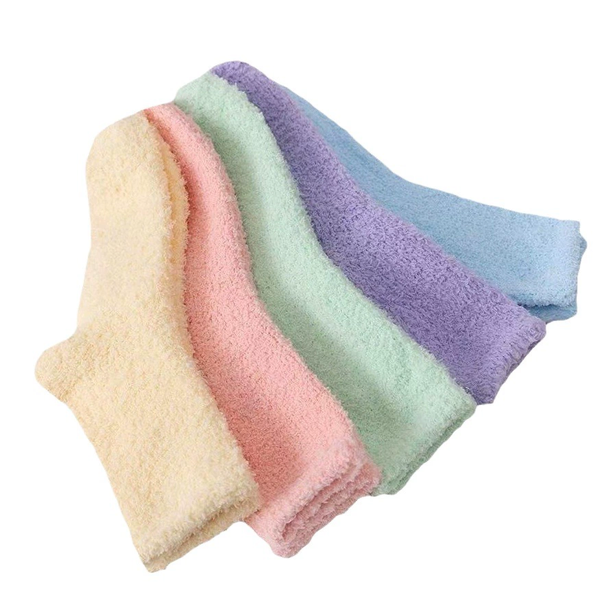 Трансграничные однотонные женские носки из кораллового флиса без ворса, утолщенные теплые зимние полубархатные однотонные носки для сна