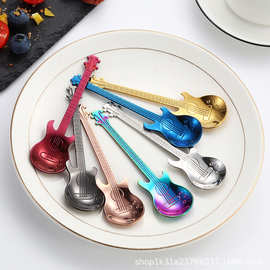 跨境304不锈钢勺子吉他勺 冰吧勺音乐吧勺子咖啡搅拌勺马克杯勺