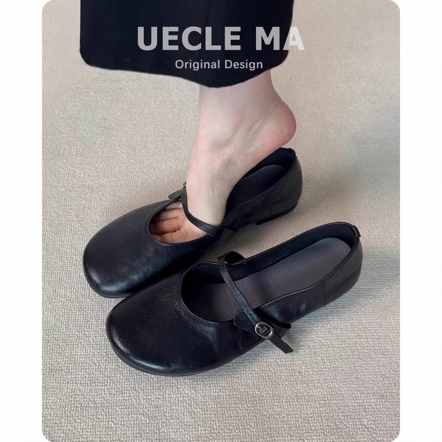 Black retro Mary Jane shoes for work and office flat, french style, suitable with a skirt, soft sole, balletcore style