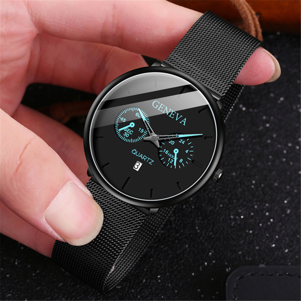 Eyes Color Pointer Alloy Mesh With Quartz Watch Men'S Belt Single Calendar Quartz Watch