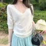 夏季v领百搭亚麻t恤