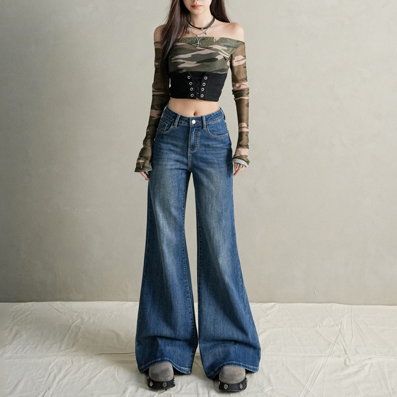 Loose-Fitting, Non-Tight Elastic Flared Jeans for Women, High-Waisted, Slimming, Petite, Cropped Pants