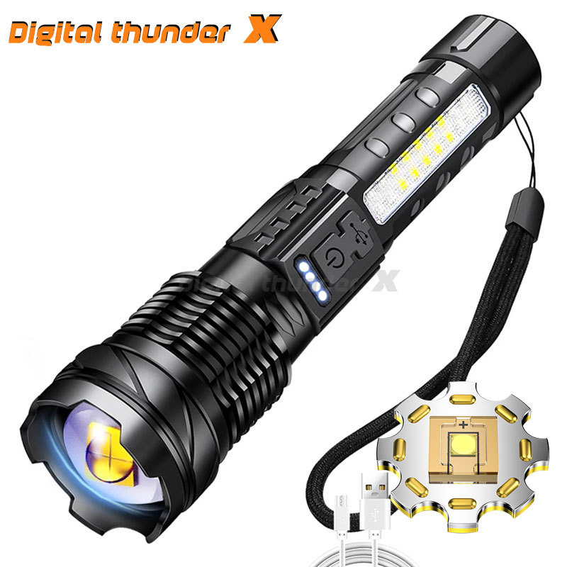 Transfronteriza nueva linterna láser blanco aleación de aluminio zoom remoto al aire libre linterna de luz fuerte batería incorporada de carga