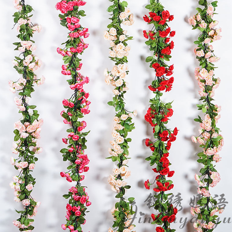 仿真藤蔓装饰玫瑰花藤假花藤条塑料花水管扶手空调管道吊顶壁挂|ru