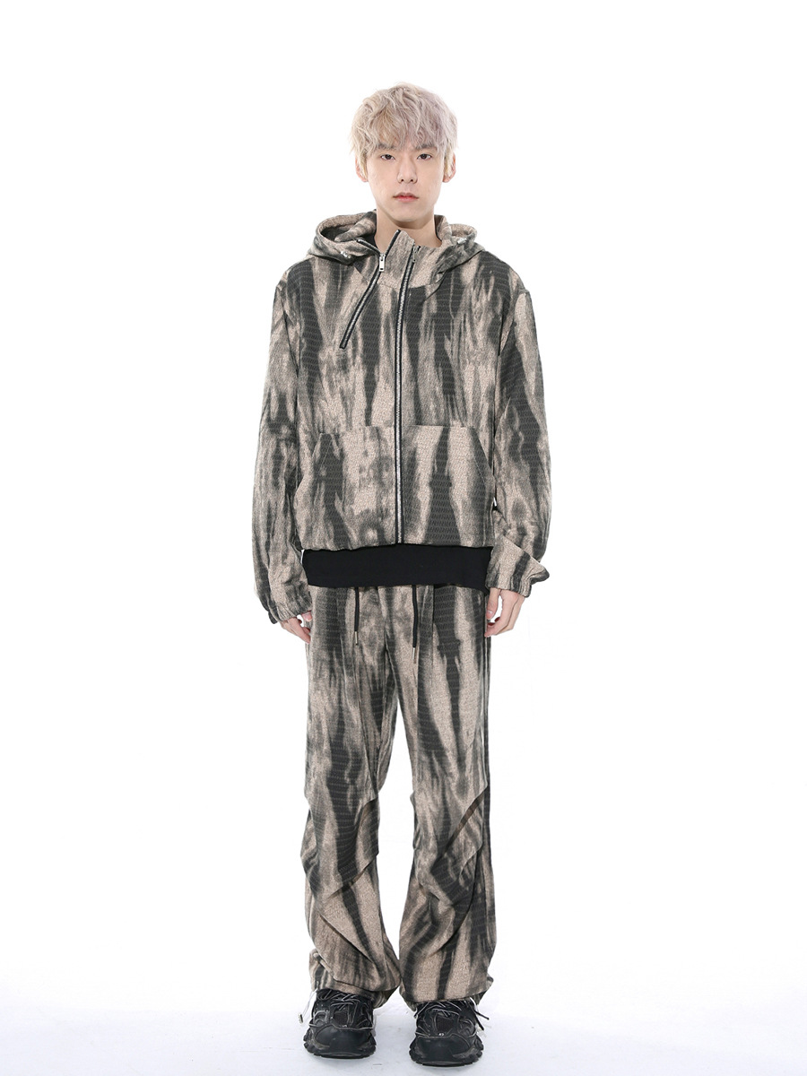 Mtlclothes ropa de Hombre | 2024 primavera nuevo graffiti personalizado retro apenado con capucha cremallera suéter traje