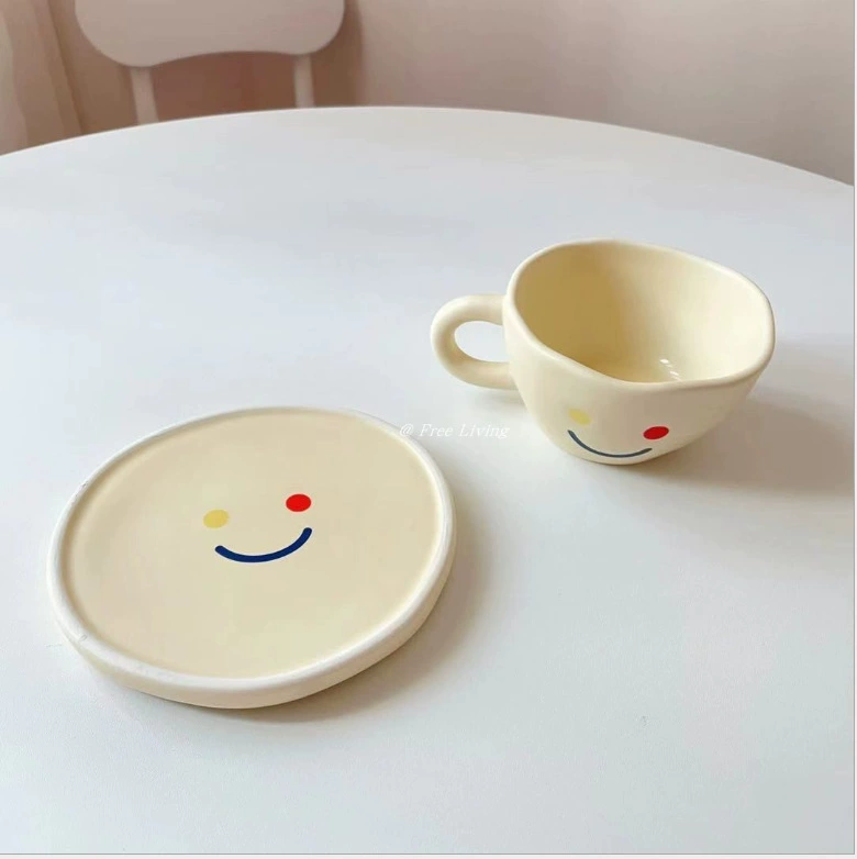 Новая улыбающаяся чашка Mu Yan, ручной защемляющий керамический杯 диск дом чай午後 кофе кружка набор закуски на завтрак