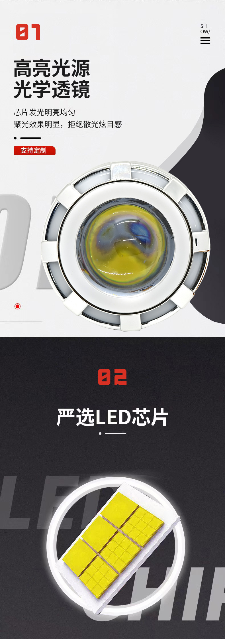 Electric Vehicle, Tricycle, Motorcycle Led Headlights, Car Spotlights, Bi-Xenon Lenses, High and Low Beam Lights, Waterproof Front Headlights