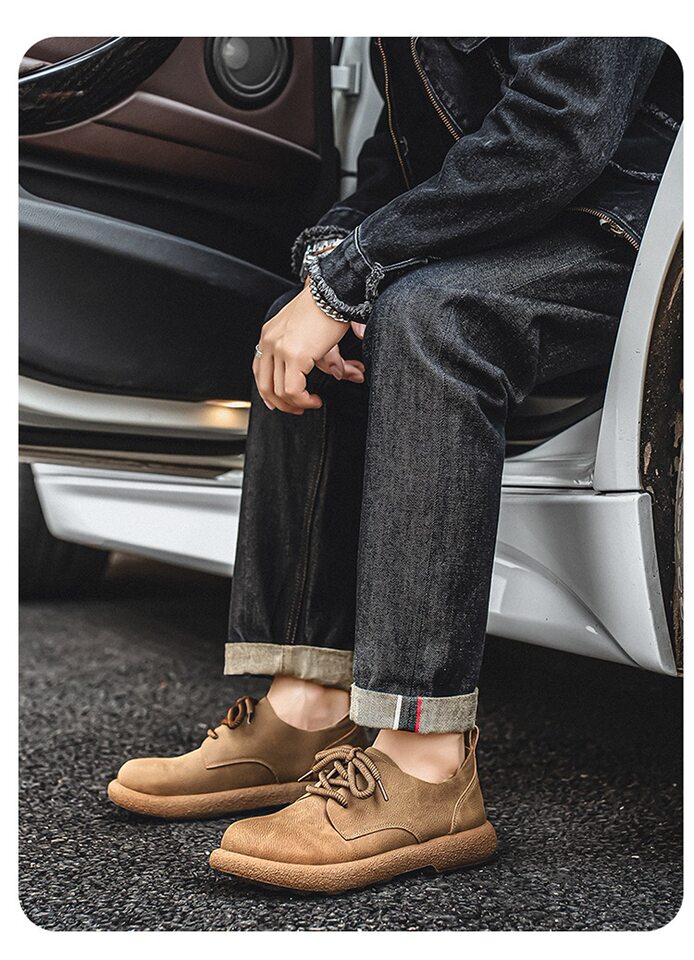 Giày da nam cổ thấp kiểu Martin phong cách retro, đế mềm chống thấm nước, form rộng cỡ lớn — Kaki, màu nâu, màu đen chi tiết 12