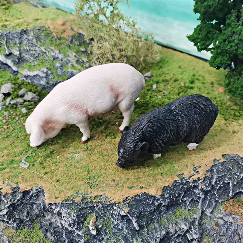 Modelo animal de aves de corral de simulación cognitiva transfronteriza Amazon para niños cerdo negro cerdo granja cerdo decoración juguete de escritorio