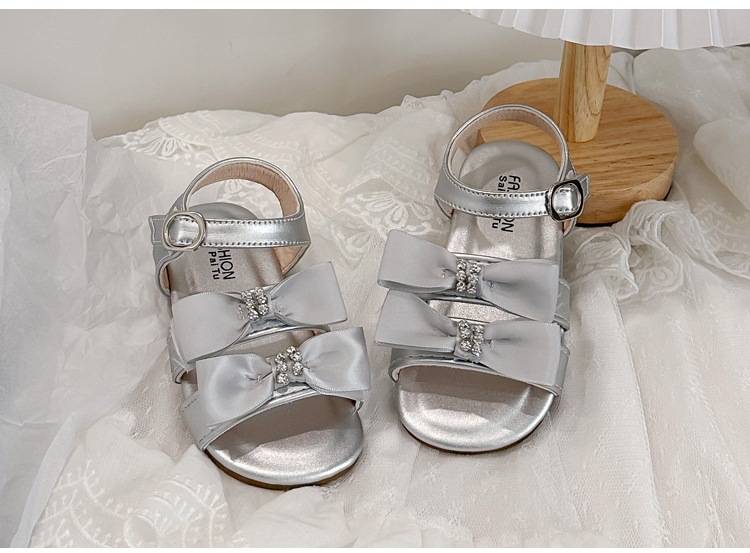 Girls Rhinestone Bow Gladiator Sandals With Adjustable Straps_voghion.com