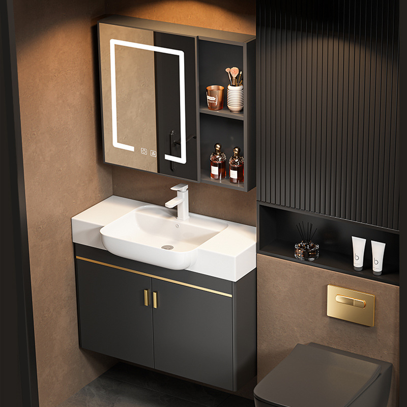 Cabinet de baño de aluminio espacio de lujo ligero para casa pequeña, gabinete de lavabo de lavado de cara, gabinete de lavabo combinado para el hogar, lavabo integral