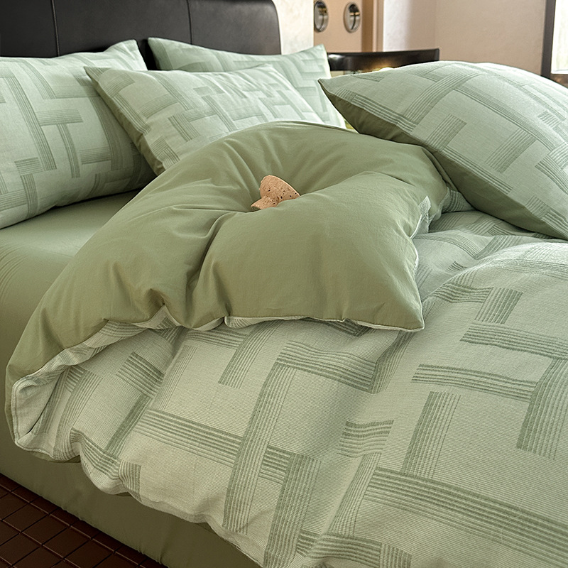 Cama de algodón de hilo de tres capas de lujo ligero de cuatro piezas de algodón puro 2024 nuevo hilo de doble capa simple funda de edredón de sábana