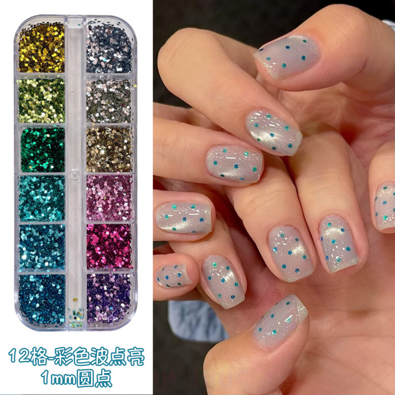 Cross-Border Hot-Selling 1mm Colorful Ultra-Thin Wearable Nail Stickers, Mini Mixed Round Polka Dot Glitter Wholesale