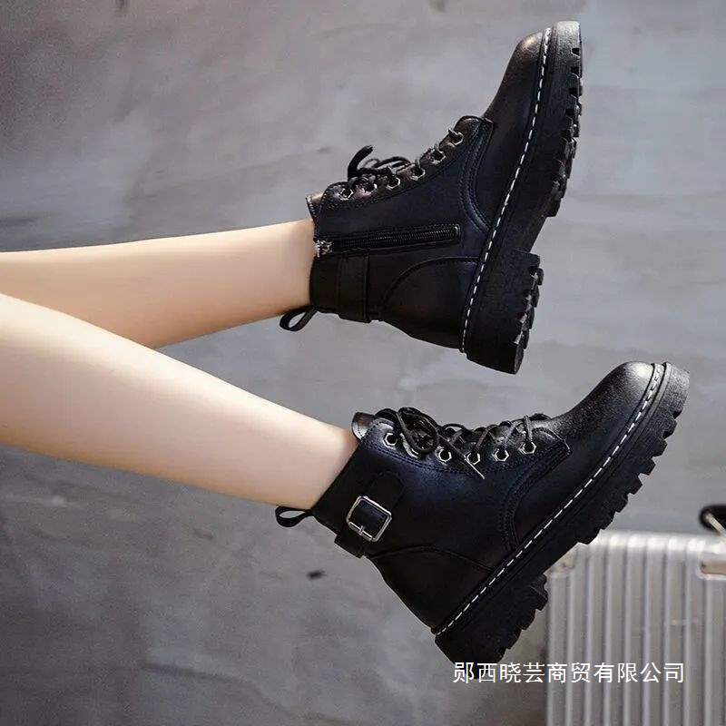New Flats 2025 Autumn and Winter Black Boots for Women Fleece-Lined Versatile British Style Ins Short Boots Cotton Shoes for Women