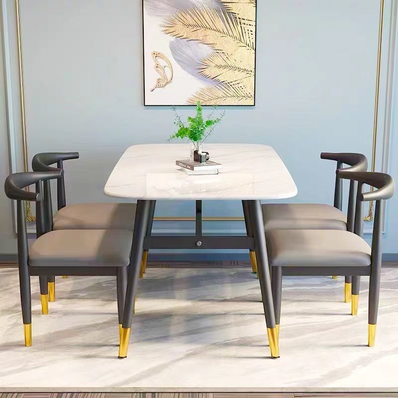 Combinación de mesa y silla de comedor de piedra de imitación de lujo ligero, mesa de comedor para el hogar, mesa de comedor rectangular de restaurante de pequeño apartamento moderno y simple
