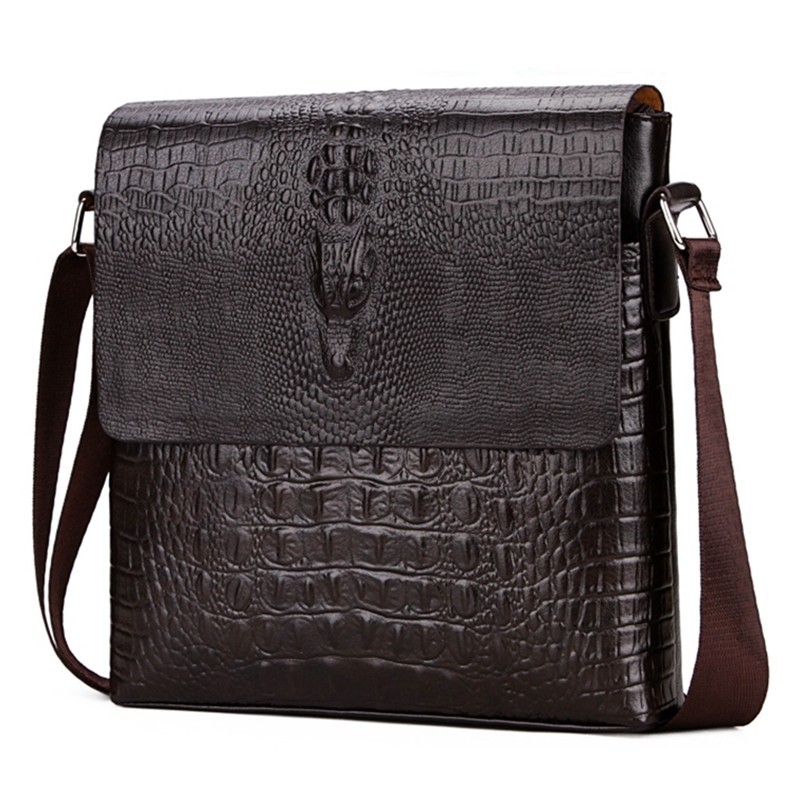 European and American retro men's shoulder bag, crocodile pattern crossbody bag, new trendy men's bag, business briefcase, vertical backpack
