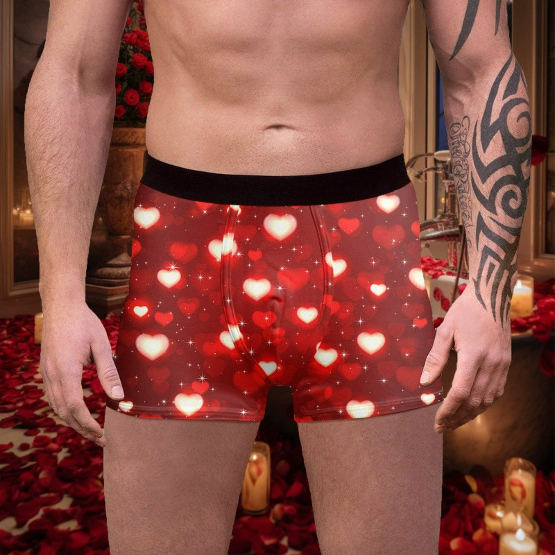 Cross-Border European and American 3D Printed Valentine's Day Men's Underwear Men's Comfortable and Sexy Boxer Briefs Breathable Underwear Wholesale Customization
