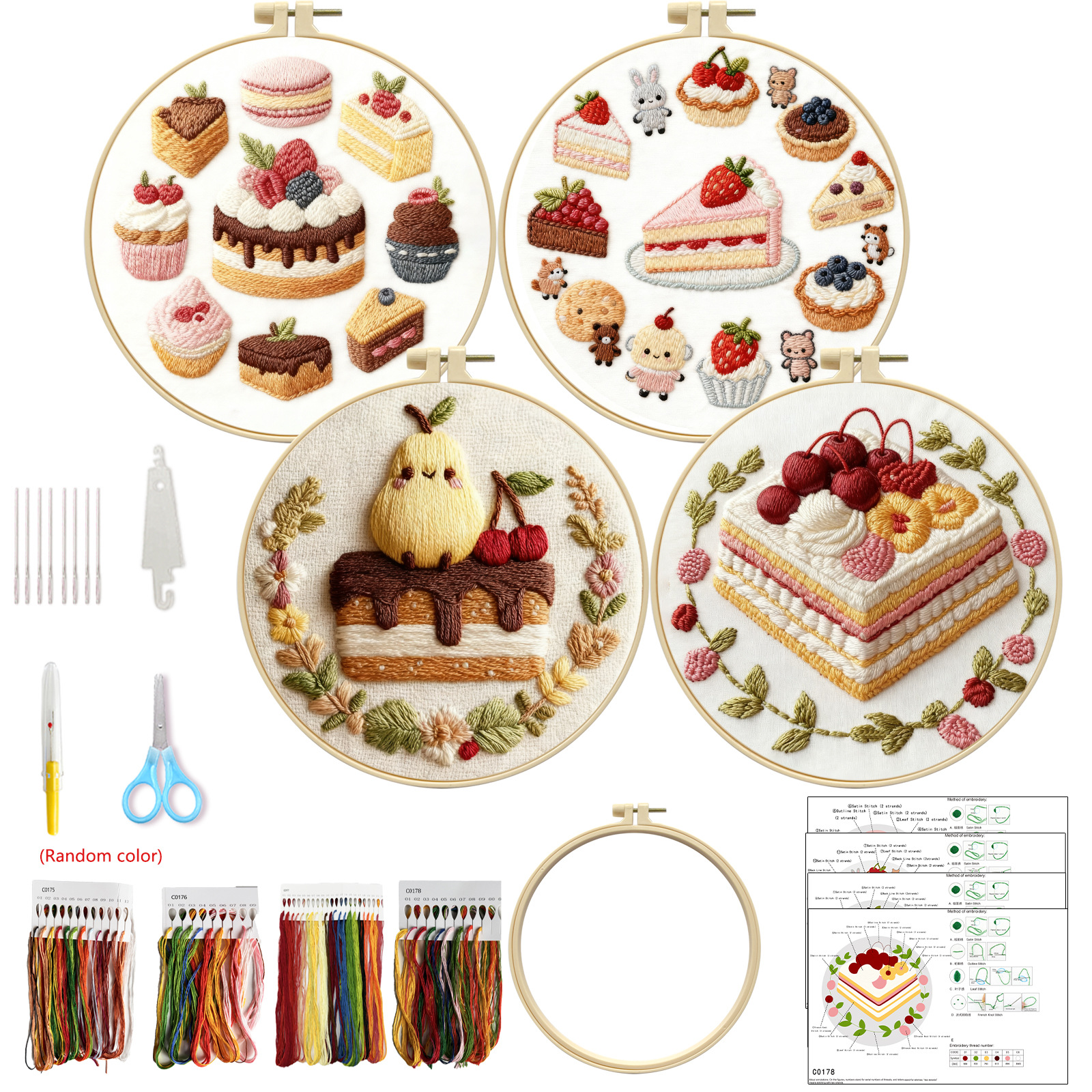 Nuevos productos transfronterizos bordados DIY material paquete de paquete de pastel de cuatro piezas simple lindo bordado artesanal de tela