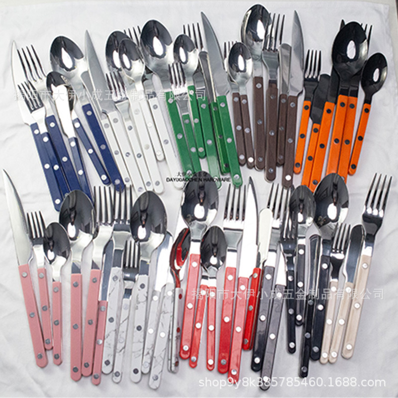 304 Stainless Steel Western Tableware Household Clip Handle Knife, Fork and Spoon Handle Marble Butter Knife Dessert Spoon Set