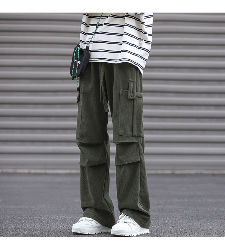 Winter corduroy oversized men's pants, loose plush and thickened work clothes pan's street versatile wide leg_voghion.com