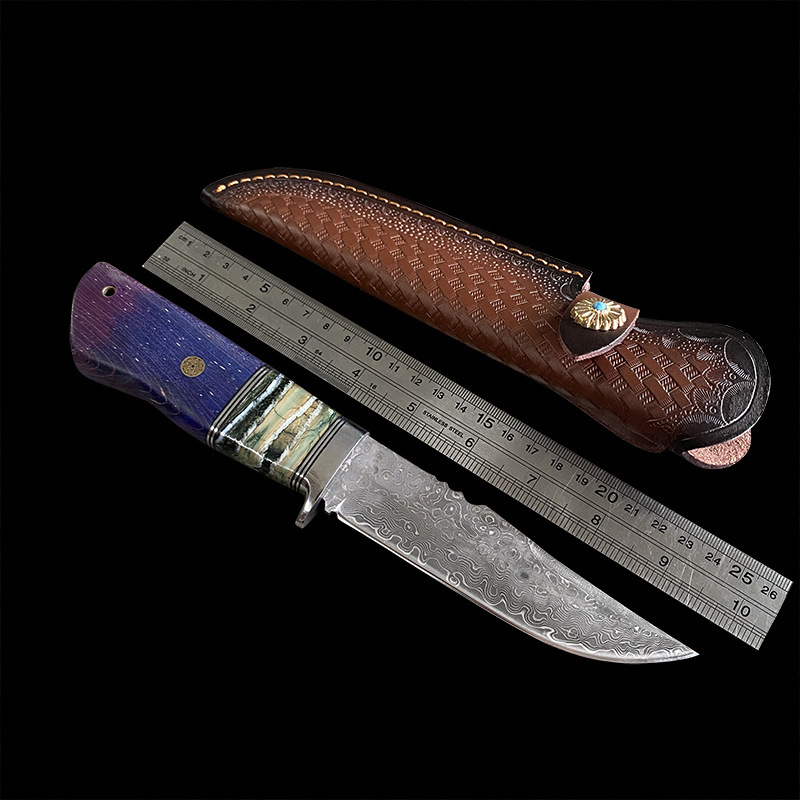 Hand forgedDamascus steel high hardness sharp straight knife|undefined