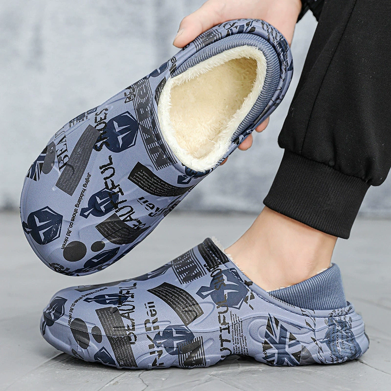 Зимние утолщенные хлопковые тапочки больших размеров на каблуке, мужские домашние Нескользящие толстые тапочки для дома для ношения на улице, теплая хлопковая обувь