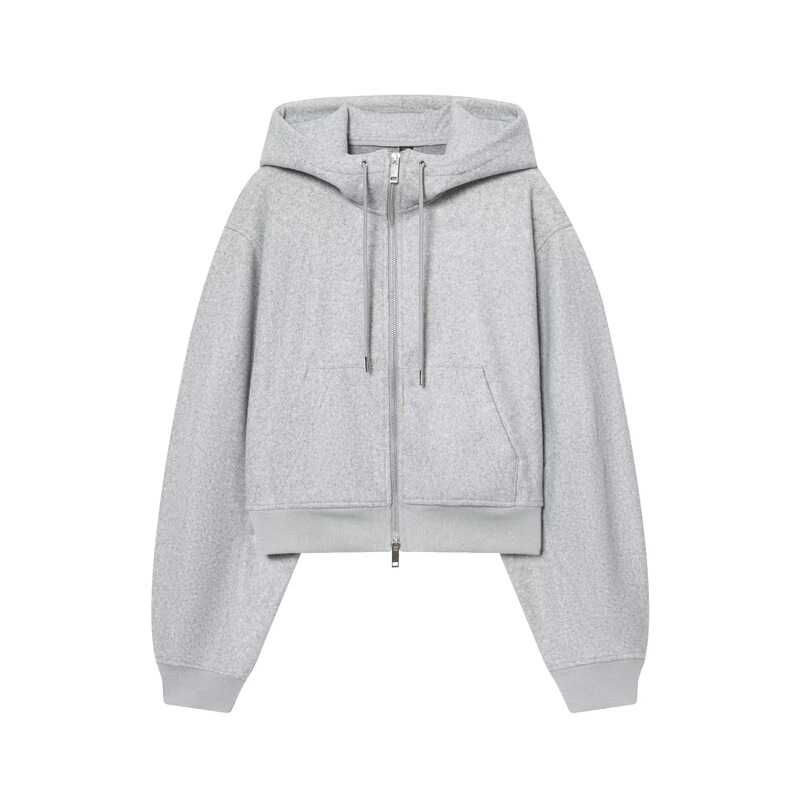 Foreign Trade Women's European and American Style Winter New Fashion Simple Versatile Hooded Fluffy Sleeve Soft Woolen Jacket