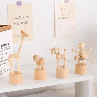 Wood Cartoon Creative DIY White Embryo Animal Desktop Ornaments Attractions Stall Kindergarten Children's Toy Barrel