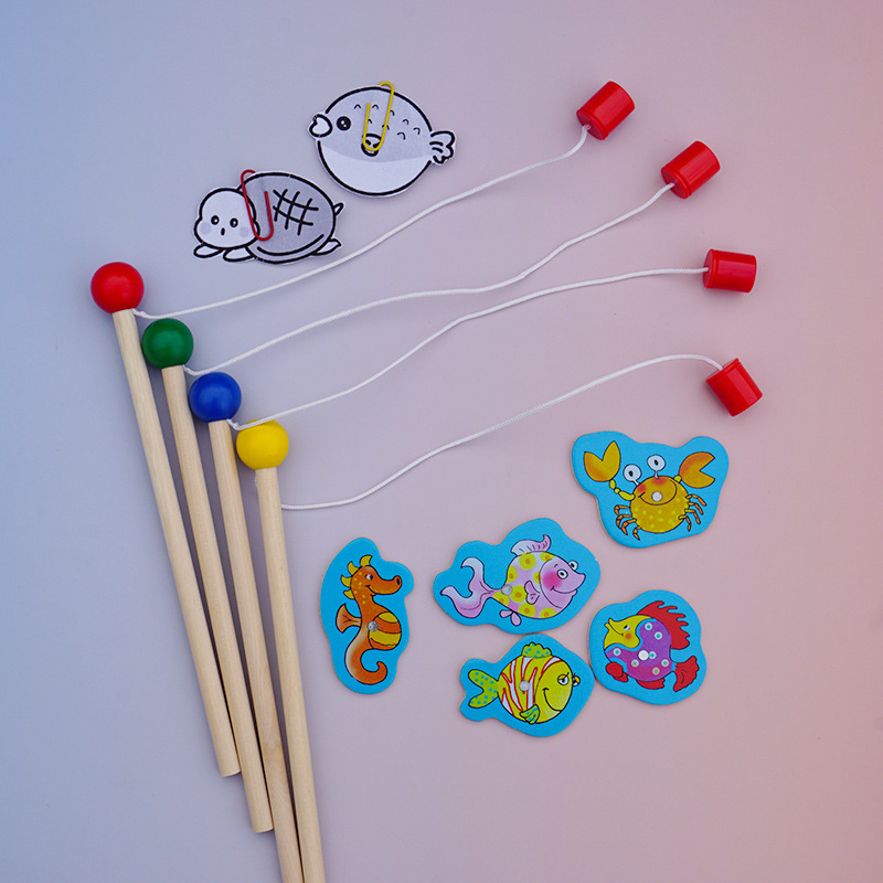 Children's Magnetic Fishing Rod Solid Wood Rod Strong and Safe Strong Magnetic Kindergarten Area Corner Game Toy Accessories
