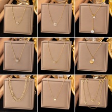 跨境东莞钛钢项链饰品镶钻水滴花朵锁骨链女时尚不掉色圆珠链批发