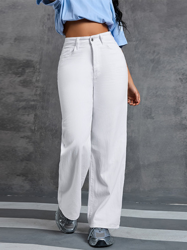 Women's straight-leg jeans, long, fashionable and versatile, loose fit for spring and summer 2025, high-waisted, washed