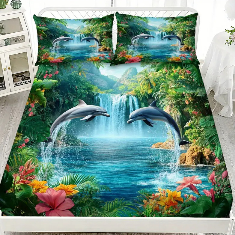 TEMU / JIT textil doméstico transfronterizo bajo el mar pequeño patrón temático de animales de impresión digital de alta definición cama de cama de cama