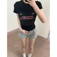 美式字母印花正肩2025夏季新款短款修身新款显瘦辣妹上衣短袖T恤