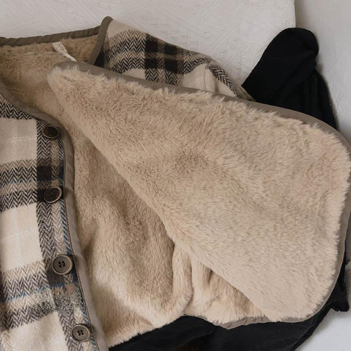 New children's padded and thick plaid coat for boys and girls, autumn and winter outerwear, cotton jacket for young children, loose outerwear, trendy