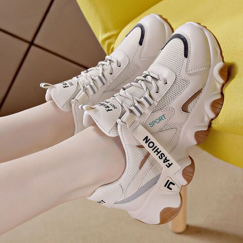 Old Father Shoes Women's INS Trend 2025 Spring New Thick Sole Height White Shoes Leisure Breathable Women's Sports Shoes