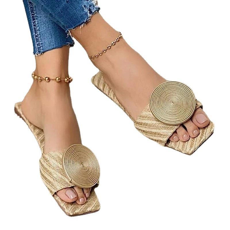 Women's Round Buckle Flat Casual Sandals For Beach Wear_voghion.com