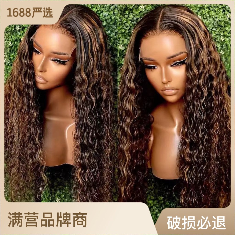 2024 Nueva peluca europea y americana de encaje frontal transfronterizo peluca pelucas femeninas de longitud media larga peluca rizada cubierta del pelo de la peluca