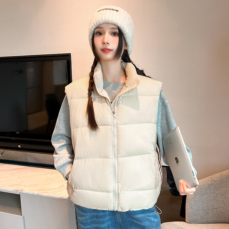 2025 otoño y invierno chaleco de algodón de pluma mujer ropa exterior holgada estilo europeo de la universidad chaleco chaleco de clip de caballo chaqueta image 7