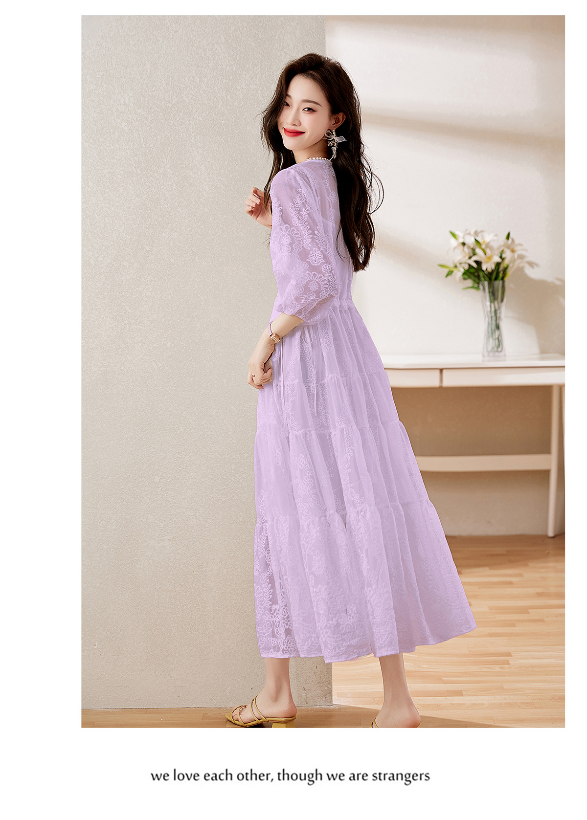 Đầm maxi nữ cổ V thắt eo dáng dài thanh lịch NY1608 — xanh lam, màu tím, màu vàng chi tiết 27