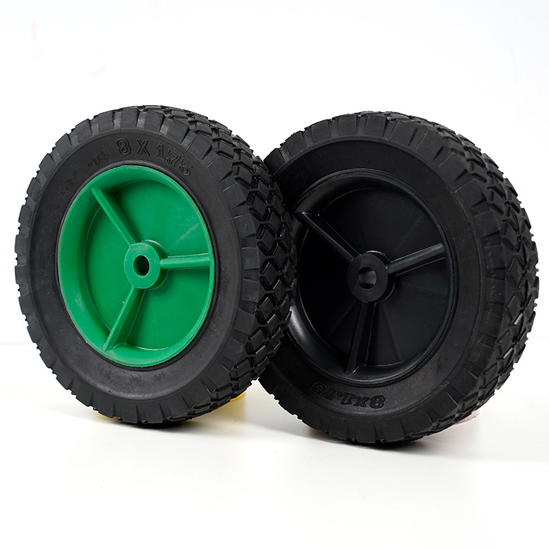 8英寸免充气塑料轮 手推车空压机实心橡胶轮发电机清洗机定向脚轮