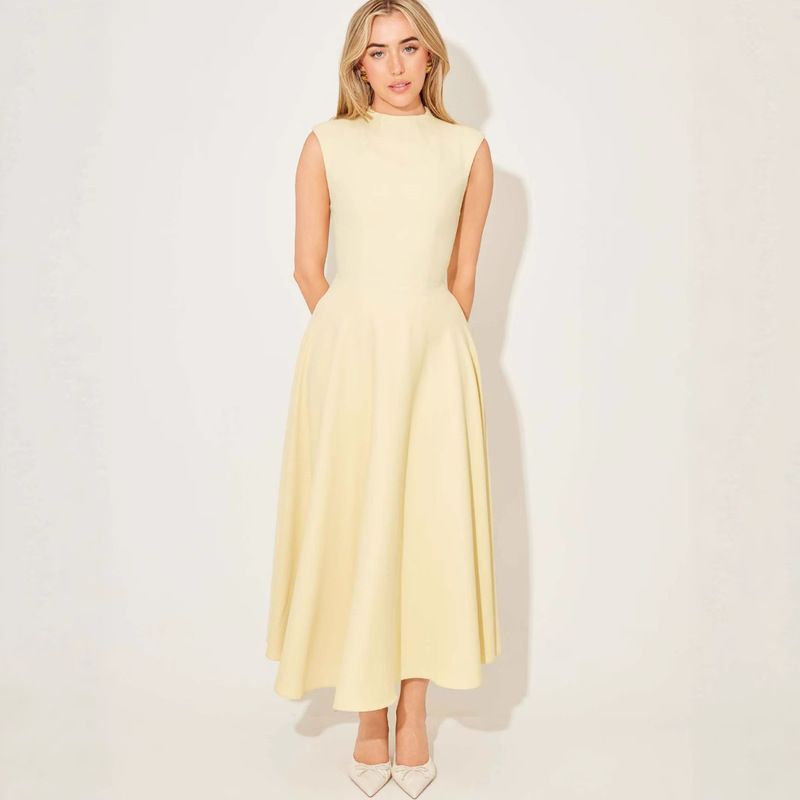 2025 European and American New Cross-Border French Style Women's Pure Color High-End Simple and Elegant Ladylike Ladylike Style Dress