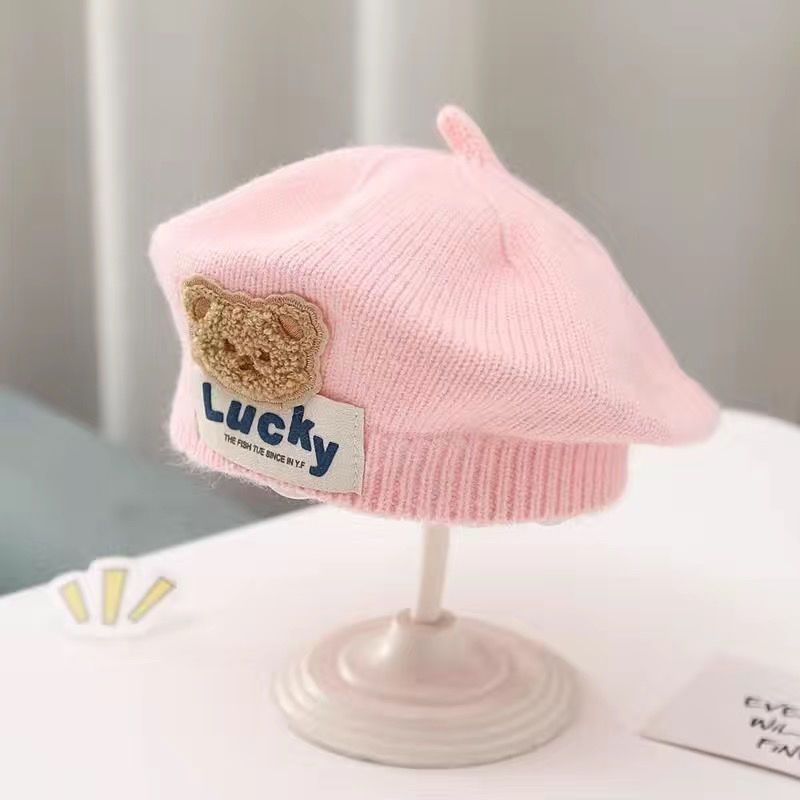 儿童贝雷帽秋冬季韩版小熊婴幼儿男童针织毛线画家帽潮公主帽洋气|undefined